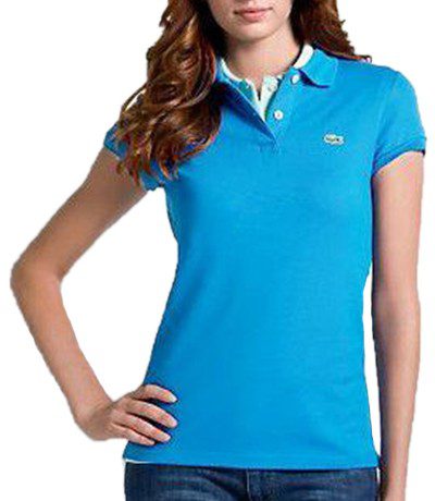 לקוסט-LACSOTE TSHIRT WOMEN POLO SHORT- Sky-Blue