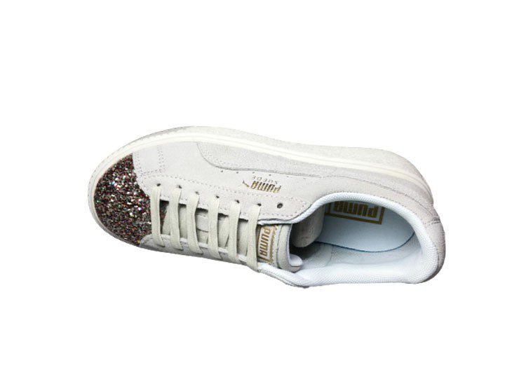נעלי פומה- Puma platform shoes top pog leather gold head silver hesd frosted hesd flash drill bit-Silver Sand – תמונה 5