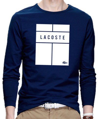 לקוסט-LACSOTE TSHIRT MEN LONG DESGIN - NAVY BLUE