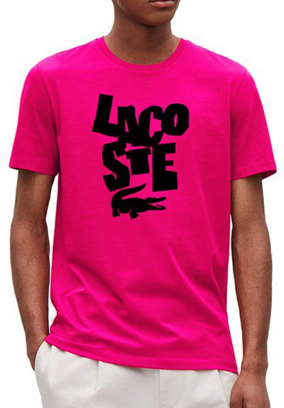 לקוסט-LACSOTE TSHIRT DESGIN MEN SHORT - Pink & Black Logo