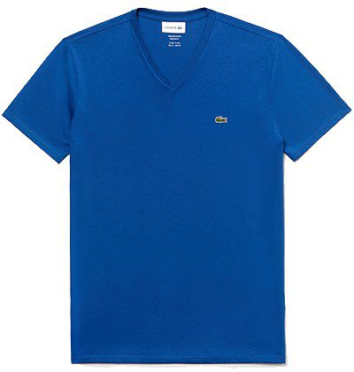 לקוסט-LACSOTE TSHIRT MEN V NECK SHORT - Blue – תמונה 3