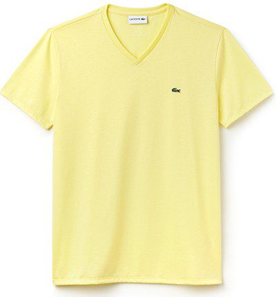לקוסט-LACSOTE TSHIRT MEN V NECK SHORT - Yellow – תמונה 4