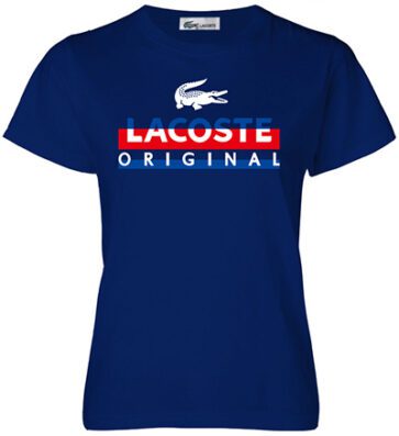 לקוסט-LACSOTE TSHIRT WOMEN DESGIN SHORT - NAVY BLUE