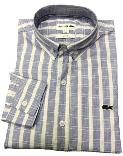 לקוסט-LACOSTE LONG MEN SHIRT - GRAY & WHITE