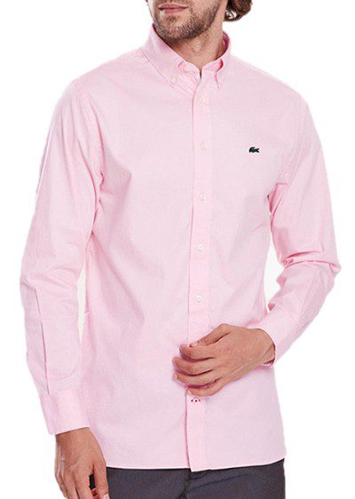 לקוסט-LACOSTE LONG MEN SHIRT - LIGHT PINK