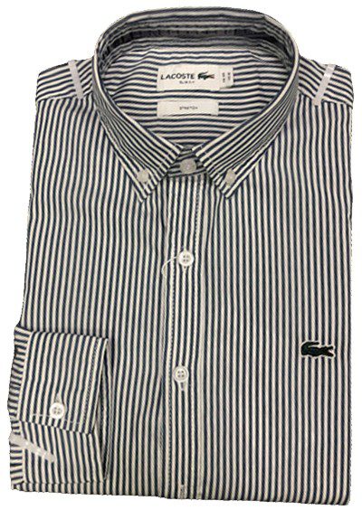 לקוסט-LACOSTE LONG MEN SHIRT - Oxford Blue & WHITE