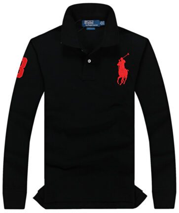 ראלף לורן-RALPH LAUREN POLO TSHIRT MEN LONG BIG PONY - BLACK & RED LOGO