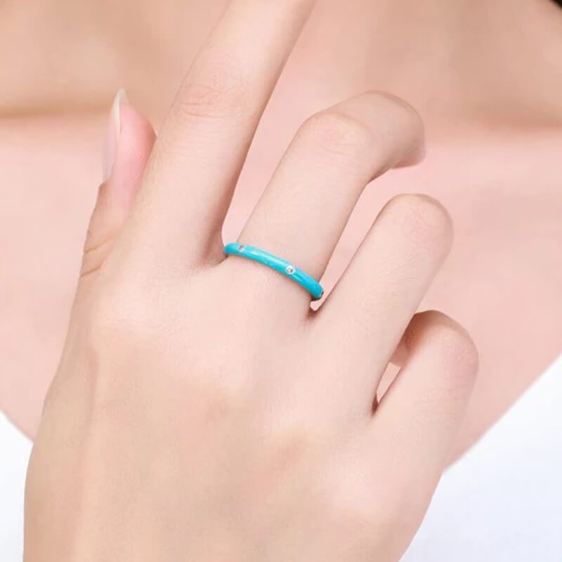 טבעת יוקרה-Silver Ring Enamel Finger Rings for Women Men Romantic Couples – תמונה 2