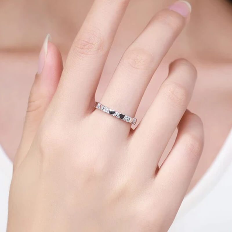 טבעת יוקרה-Silver Ring Fashion Hearts Stackable For Women – תמונה 2