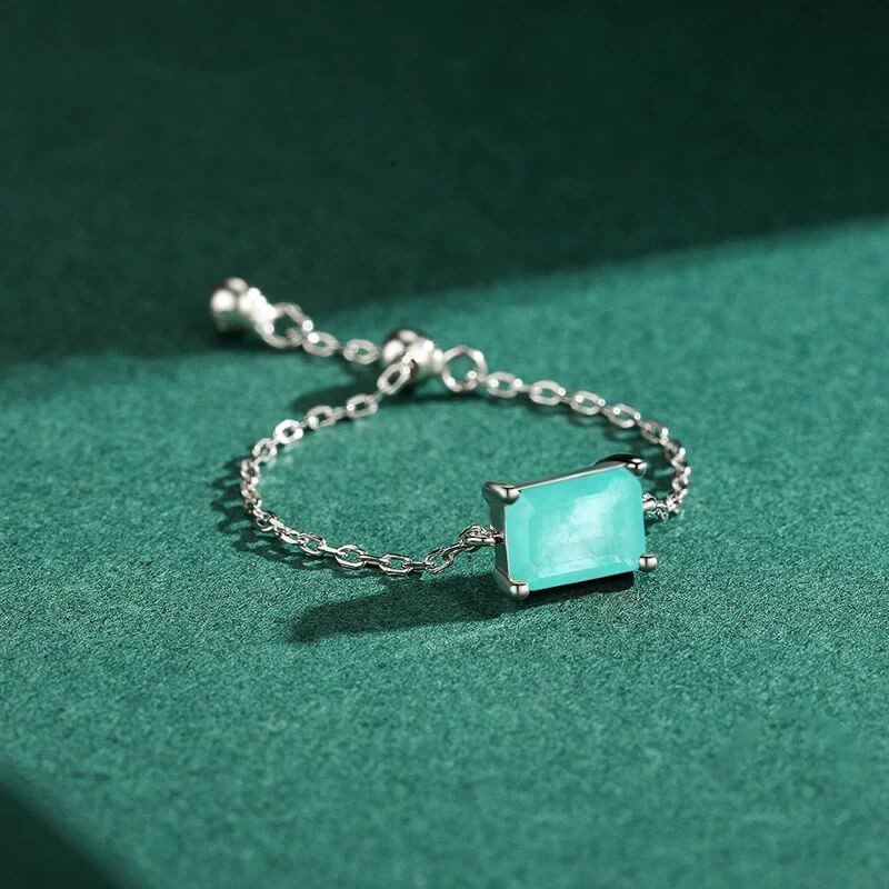 טבעת יוקרה-Silver Rings Adjustable Green Tourmaline Silver Chain Link Female Rings For Women – תמונה 4