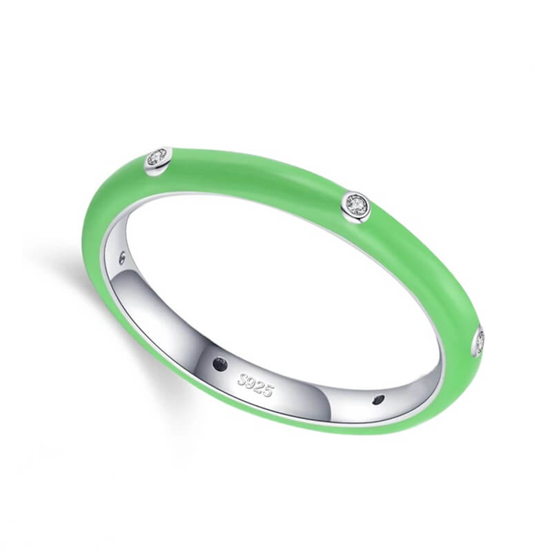 טבעת יוקרה-Silver Ring Green Color Finger Rings for Women Men Romantic Couples – תמונה 2